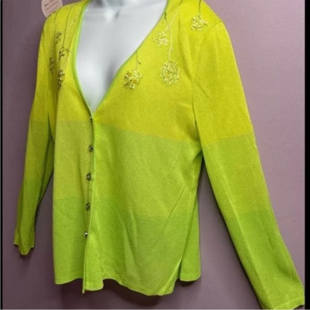 Escada Lime Green Sheer Cardigan sz 34 (4)